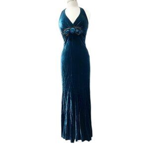 Betsey Johnson Y2K VINTAGE Teal Blue Velvet Maxi Dress NWT